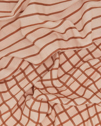 The Essential Dish Towels in Blush/Terracotta by Hawkins New York are made from light pink Oeko-Tex cotton with irregular brown stripes—a stylish, eco-friendly set of two perfect for your kitchen.