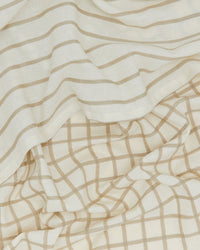 A close-up of cream-colored Oeko-Tex cotton with beige stripes and a grid, both gently wrinkled—perfect for the Hawkins New York Essential Dish Towels in Flax/Ivory (Set of 2).