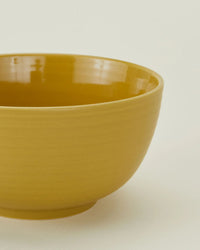 The Essential Large Bowls in Mustard by Hawkins New York add a vibrant touch to any table. This set of 4 ceramic bowls stands out with its bold yellow color, perfect for brightening up your dinnerware collection.