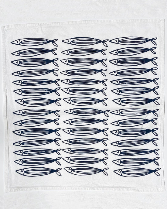 Julie Peach White Sardines 20 inch Tea Towel 