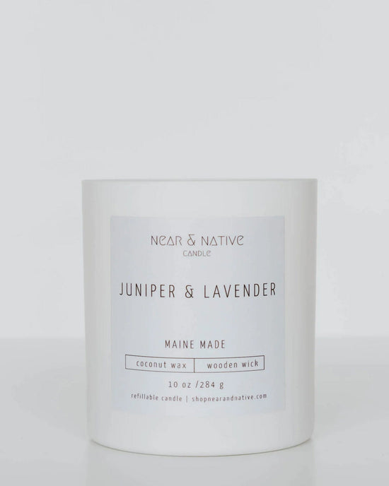 Near & Native Coconut Wax Wood Wick Candle in Juniper + Lavender 
