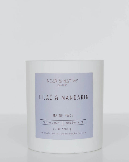 Near & Native Coconut Wax Wood Wick Candle in Lilac & Mandarin 