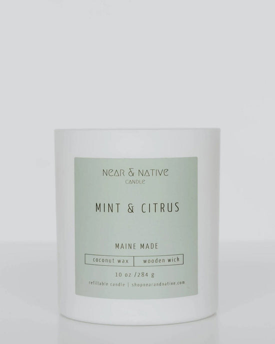 Near & Native Coconut Wax Wood Wick Candle in Mint + Citrus 