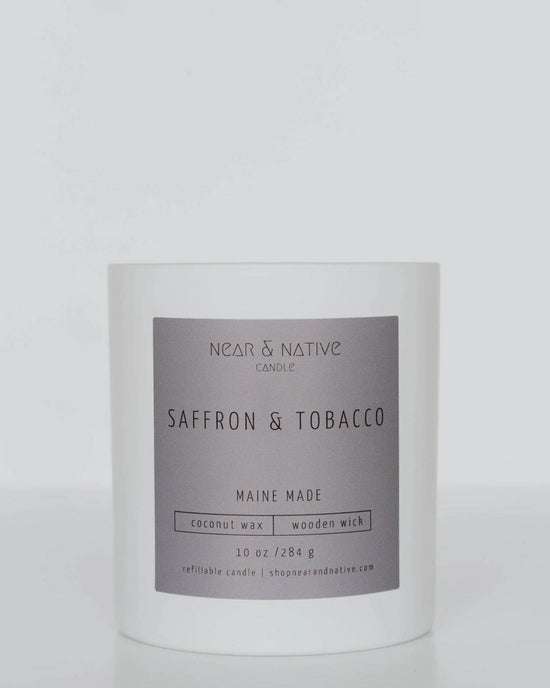 Near & Native Coconut Wax Wood Wick Candle in Saffron Tobacco 