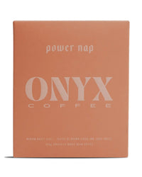 A 10oz bag of Power Nap Coffee by Onyx Coffee Lab—a medium roast, half-caf specialty whole bean coffee with notes of brown sugar and juicy fruits.