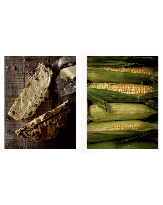 A slice of buttered bread and fresh corn set the scene for home baking inspiration—discover more ideas in Delectable from Random House.