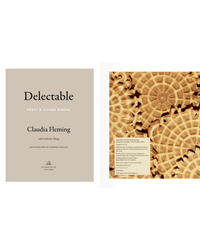 The front and back covers of Delectable by Random House showcase a patterned baked good—perfect inspiration for home baking and creating delicious seasonal desserts.