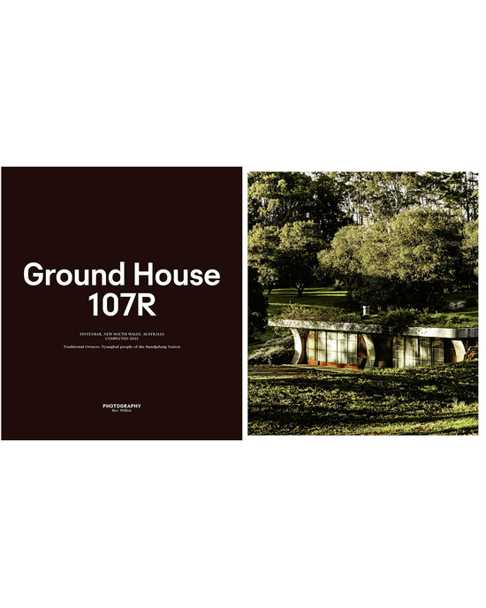 Split image: Left side features white text Outside In and the Random House logo on a dark backdrop. Right side shows a modern, partially underground home amid trees, reflecting Outside In’s focus on connecting indoor living with nature.