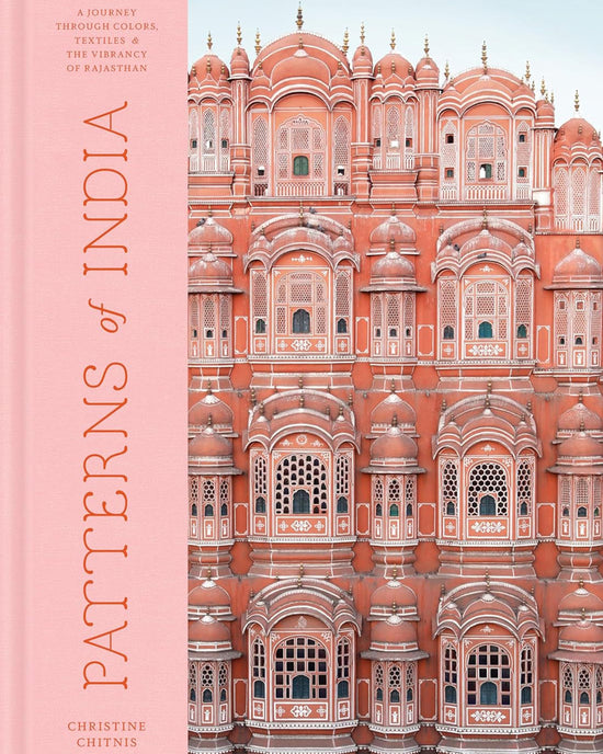 Book cover of 'Patterns of India' with architectural design on a pink background