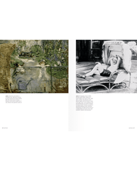 Left: Woman relaxes by a pond in Random House Rattan chair. Right: Black-and-white photo of woman smiling, lounging outdoors in Random House Rattan furniture.