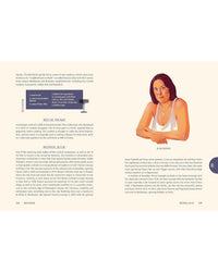 A woman with straight brown hair sits at a table with a drink, pen, and notebook. Text about The Encyclopedia of Cocktails by Random House appears on the left, highlighting its impact on cocktail culture and classic recipes.