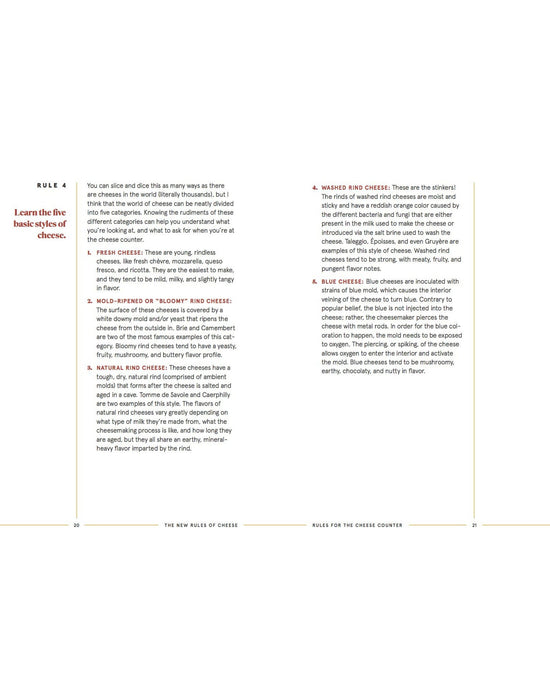 Text on a white background with red and black text. Five basic styles of cheese.