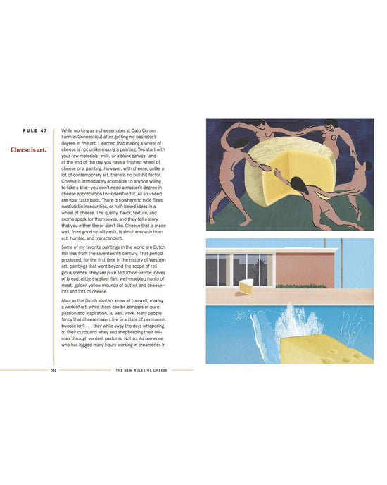 Page from a book with text and illustrations on cheese production.
