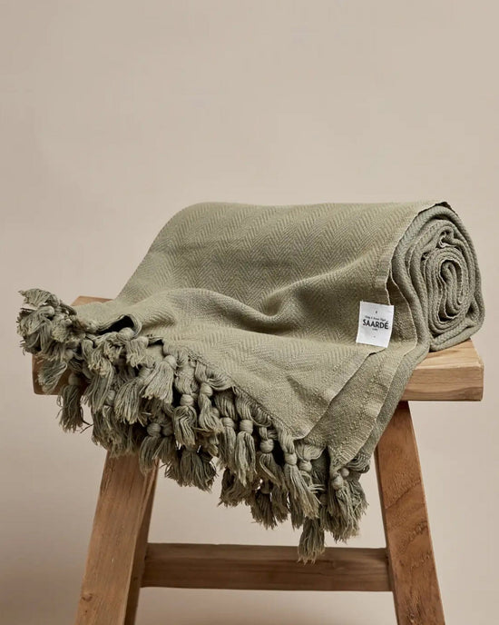 Saarde Home Vintage Wash Blanket in Olive