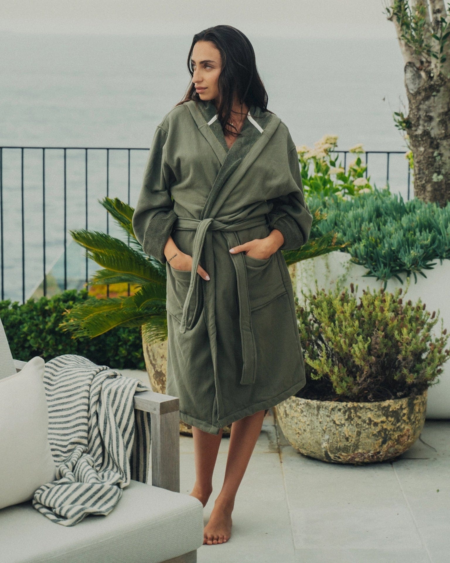 Wash Robe Saarde Vintage Wash Robe - Olive Turkish Cotton Loungewear – Baske
