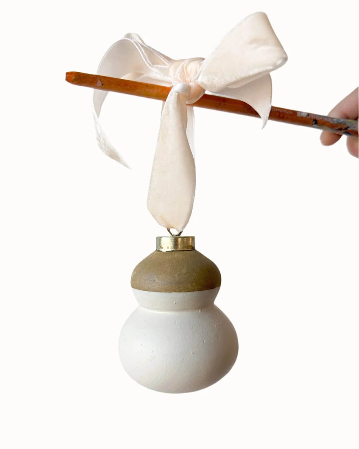 Fancy Original Hand Dipped Ceramic Ornament in Soft Green & Cream Velvet