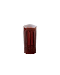A single hand-finished maroon glass tumbler from the SIR / MADAM Empire Nips Java Set/4, featuring vertical grooves, is centered on a plain white background.