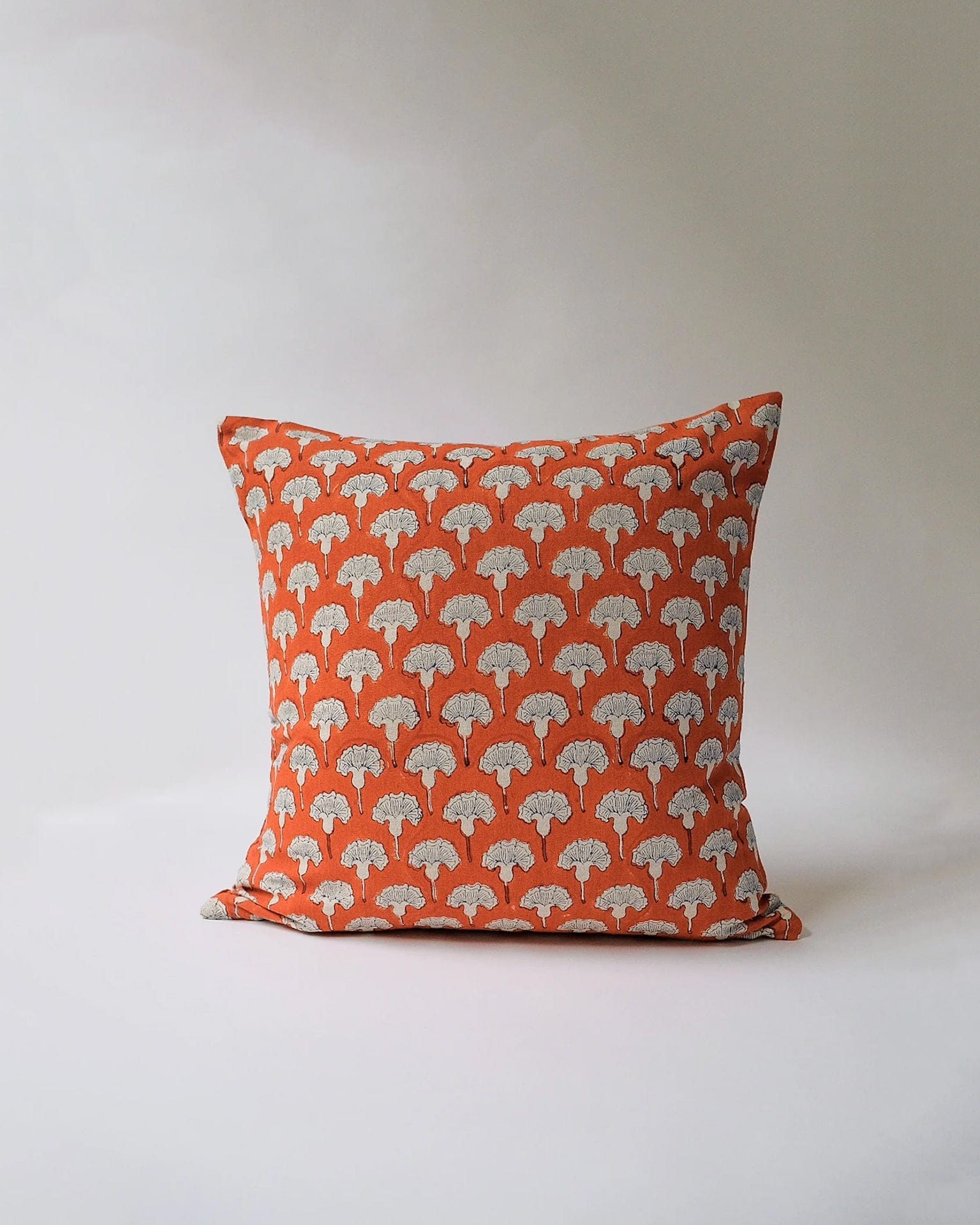 Seema - Hand Block-printed Linen Pillowcase (Poppy Orange) - Thumbnail 3