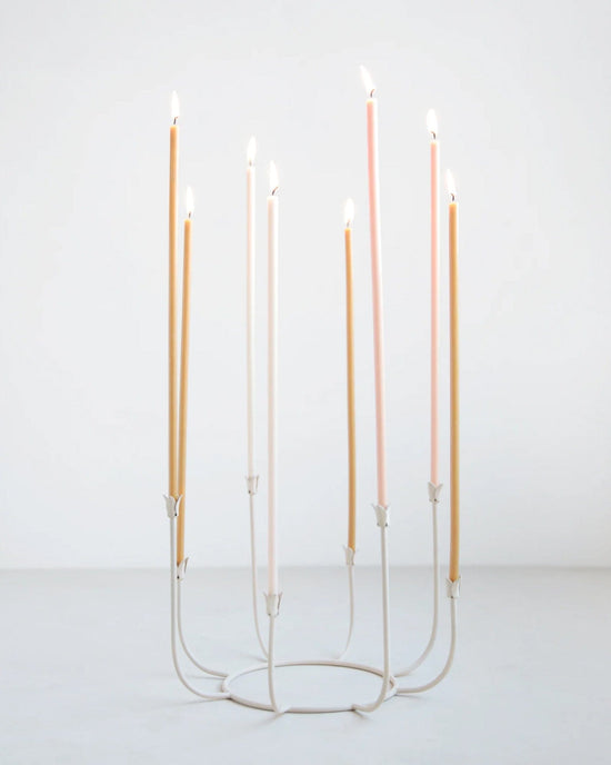 The Floral Society Beacon Long Stem Candelabra in Parchment 