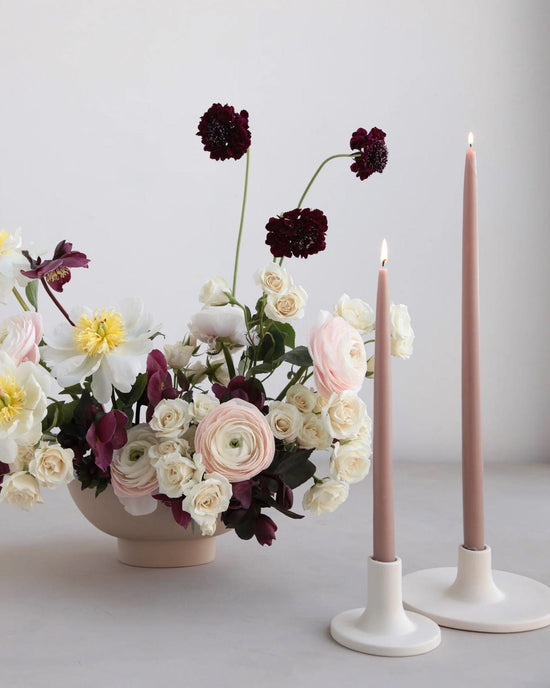 The Floral Society Medium Ceramic Taper Holder in Matte White 