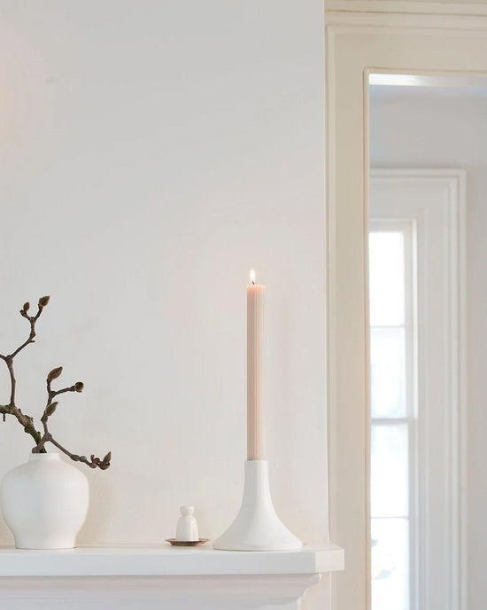 The Floral Society Short Ceramic Grand Taper Holder in Matte White 