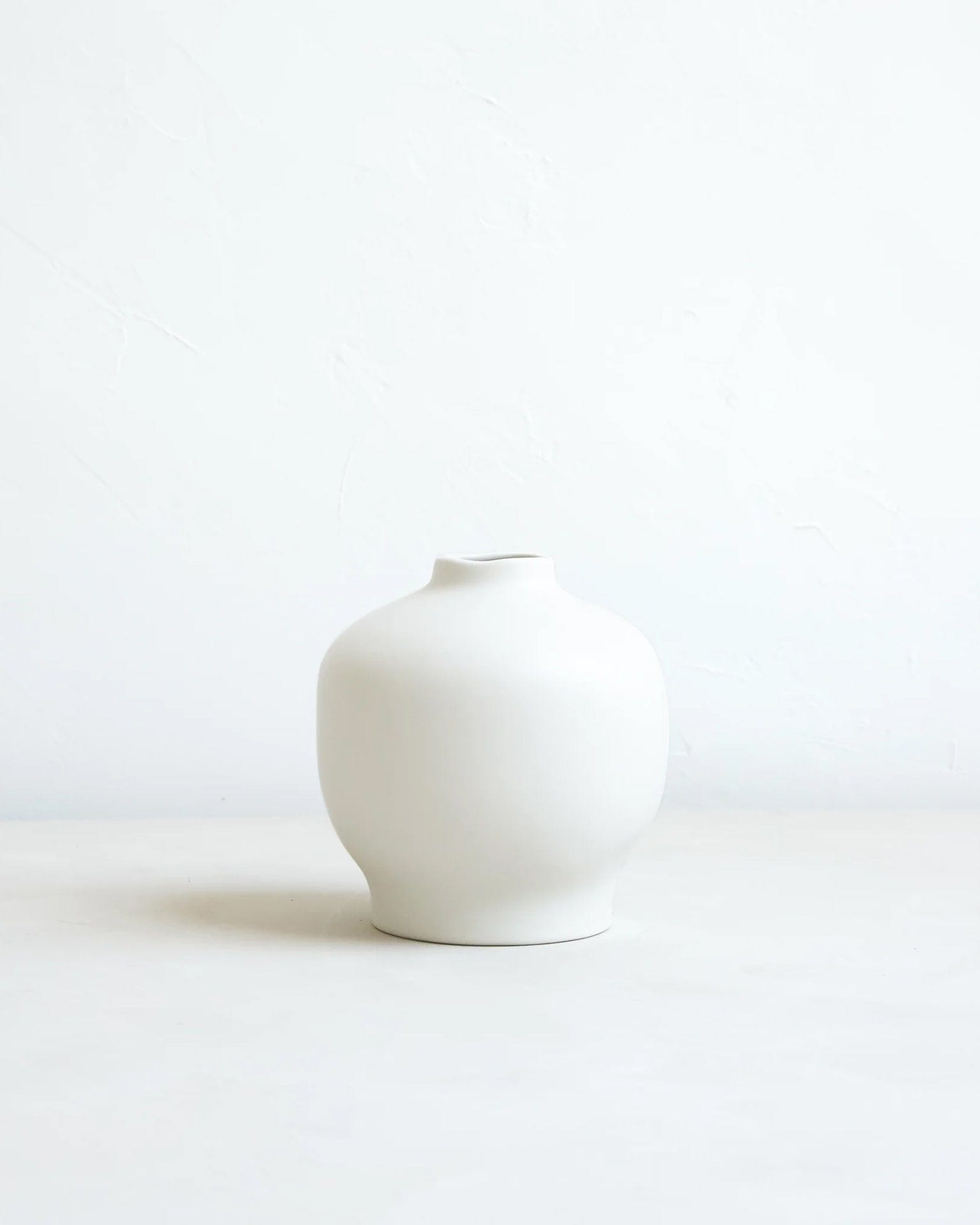 Wide Ceramic Blossom Vase in Matte White