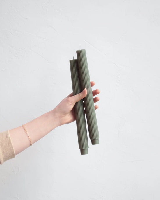 The Floral Society 10 Inch Fancy Taper Candles in Moss 