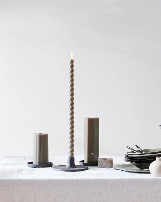 The Floral Society Home Smoke Wide Ceramic Taper Holder in Smoke