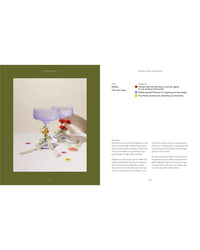 Flora Nouveaux by Chronicle Books features a light purple glass with pressed flowers and modern dried clusters on a white surface, plus tips and instructions for sustainably topping drinks with edible flowers.