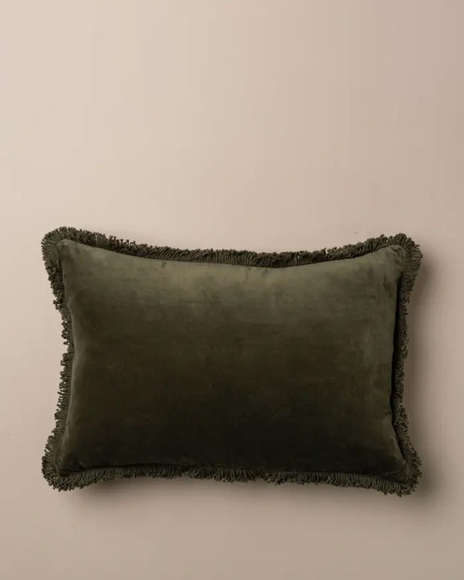 Velvet Lumbar Pillow w/ Feather Insert in Dark Olive