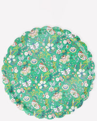 The Meri Meri x Liberty Green Mabelle Large Tray features scalloped edges, a vibrant green background, and colorful floral patterns—an eye-catching home accent from Meri Meri.