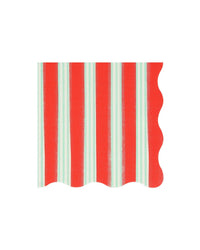 The Festive Stripe Small Napkins by Meri Meri feature alternating red and white vertical stripes with a wavy right edge, perfect for adding a lively touch to any celebration.