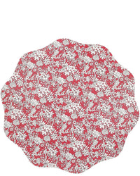 Add a festive touch to your table with Meri Meri x Liberty Winter Placemats S/4—a set of scalloped round placemats featuring a red background and intricate white Liberty-inspired floral design.
