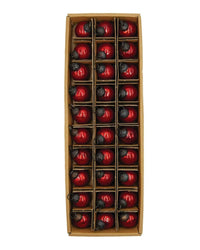 A boxed set of 30 red 1in mercury glass ornaments by creativeco-op, neatly arranged in rows with cardboard dividers—perfect for decorating your Christmas tree.