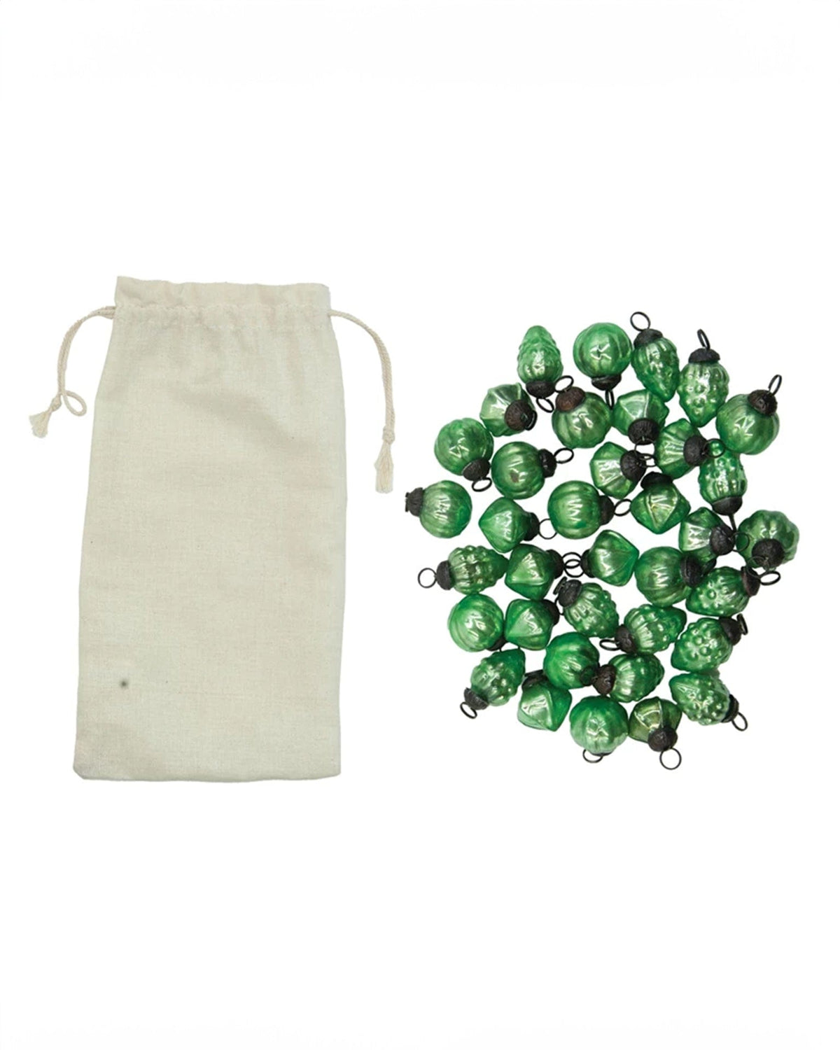 Mercury Glass Ornaments in Bag, Green, S/36